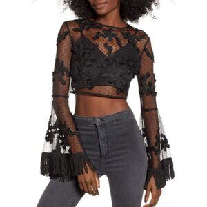 Anthropologie Endless Rose Floral Lace Crop Top & Camisole Set Black XS New